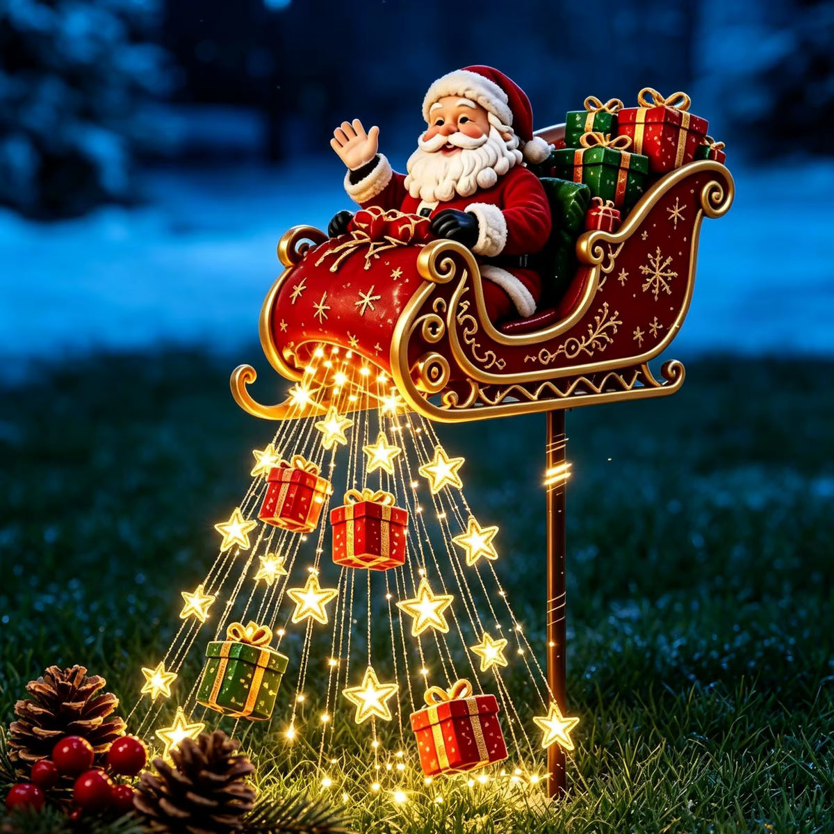 Yuletwinkle - Decoración navideña solar con trineo volador de Papá Noel