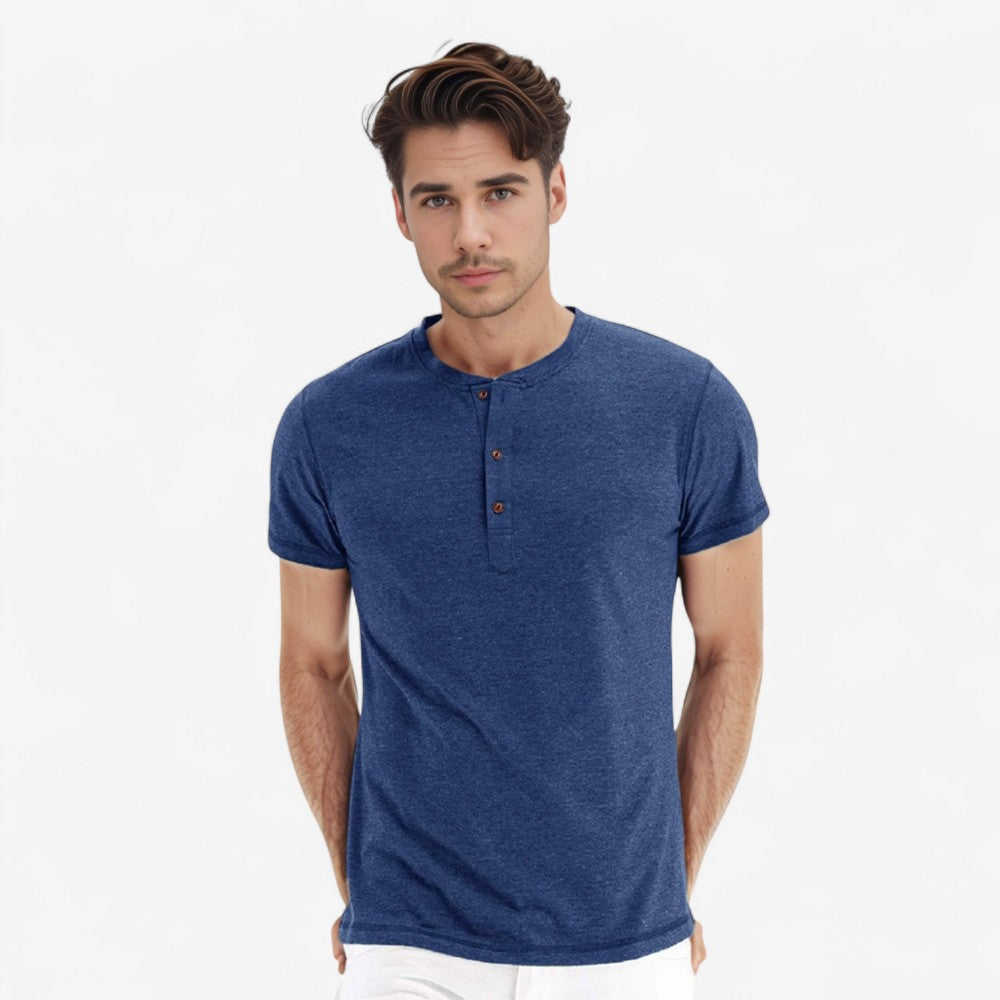 Stefan - Koszulka Henley Slim Fit z krótkim rękawem