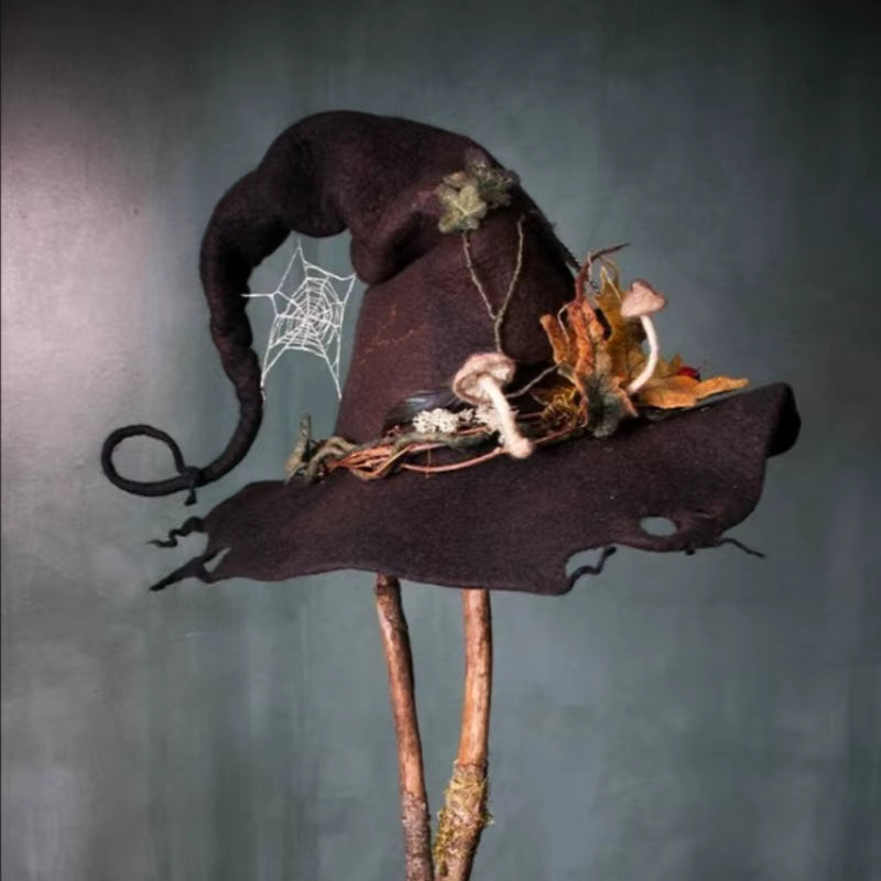 Handmade Felt Witch Hat with Floral Design