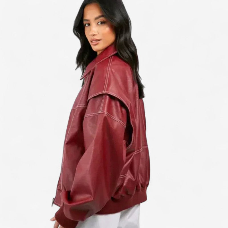 Kimberly – Jacket with Long Sleeves, Lapel Collar, and Zipper Closure
