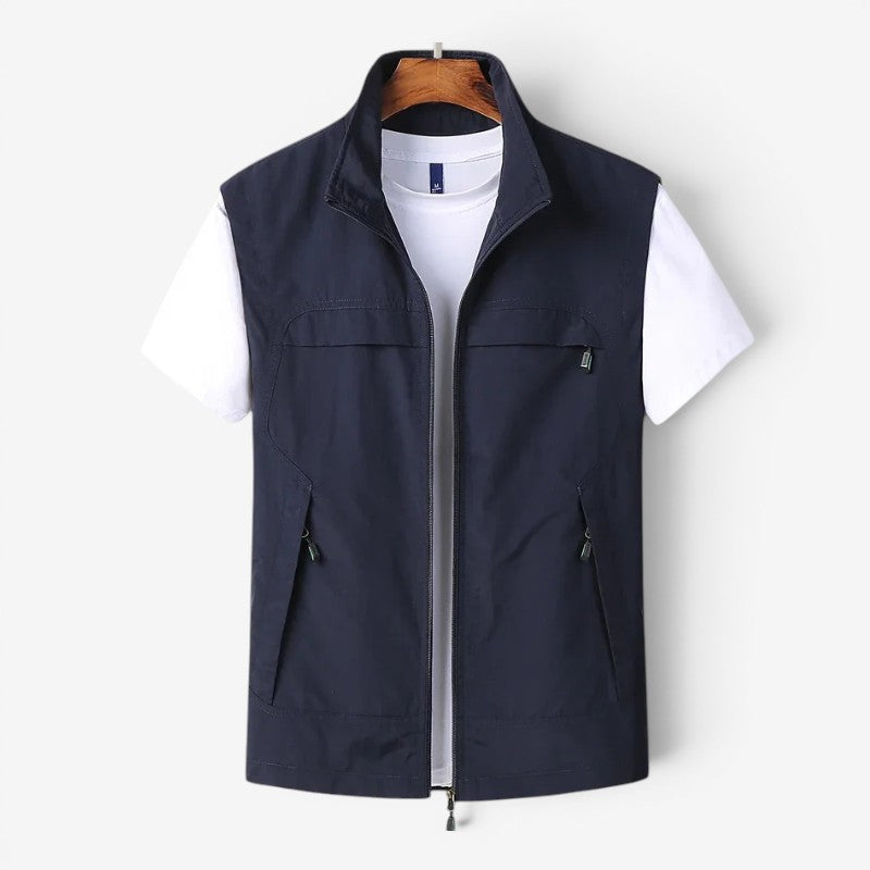 Men’s Utility Vest with Stand Collar and Zip Front