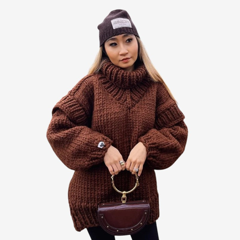 Halen – Pulover oversized cu mâneci lungi, guler înalt și detalii rib