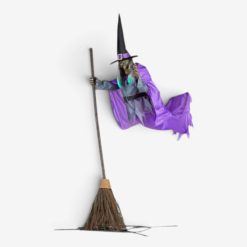 Dekoracja na Halloween przedstawiająca latającą czarownicę z dźwiękiem