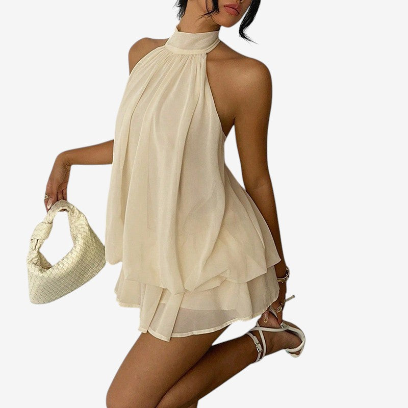 Robe mini à ligne A pour femme avec col licou