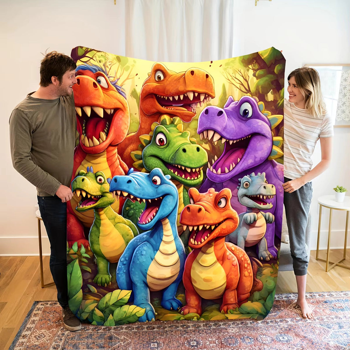 DinoSnuggle - Couverture en peluche avec motif de dinosaure en 3D