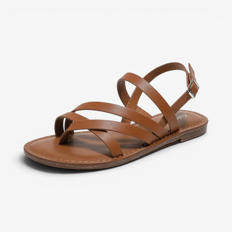 Women's flat round-toe sandals with buckle strap