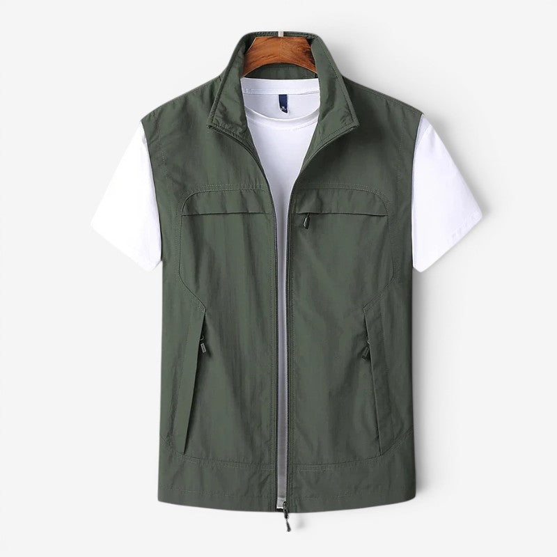 Men’s Utility Vest with Stand Collar and Zip Front