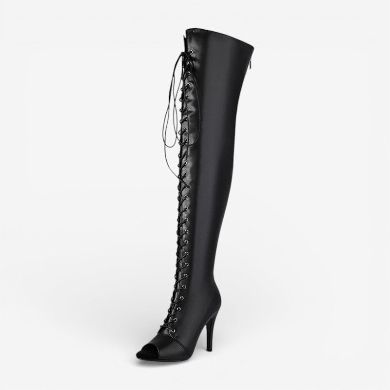Megan – Stivali al ginocchio con lacci e tacco | Vestibilità regolabile per l’uso quotidiano | Copertura alta con look alla moda | Taglie 35–41 | Nero