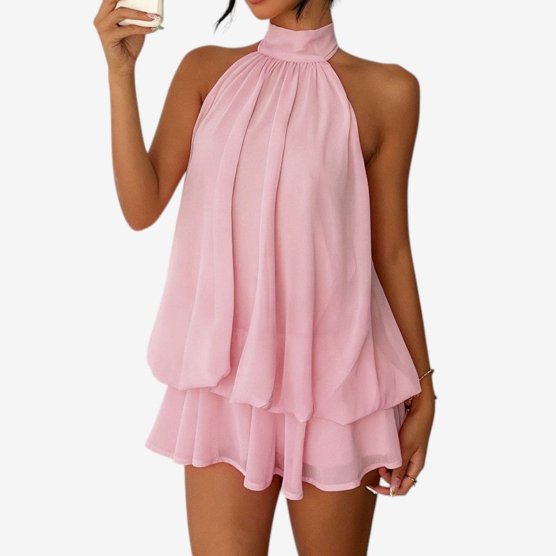 Robe mini à ligne A pour femme avec col licou