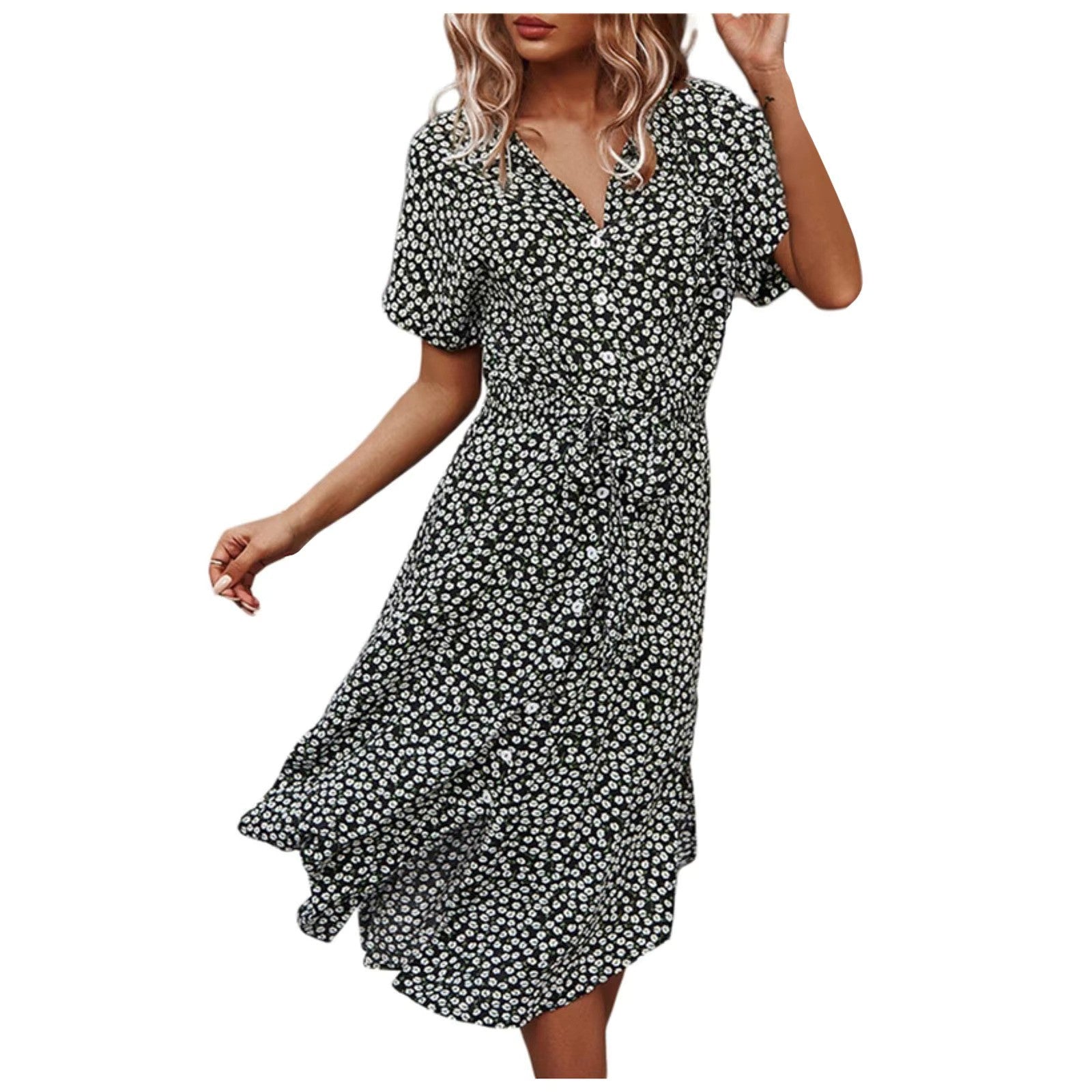 Lena - Boho maxi šaty s knoflíkovým zapínáním vpředu a výstřihem do V