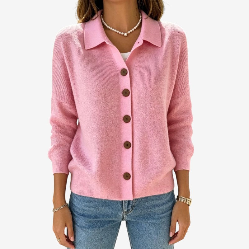 Women's Button Knit Cardigan with Turn Down Collar