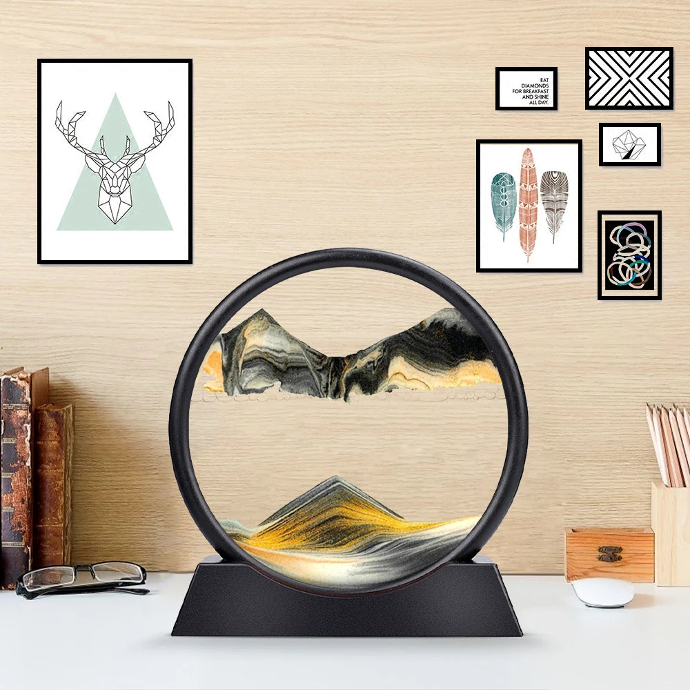 SandVortex - Quadro artistico di sabbia mobile 3D con cornice rotonda in vetro
