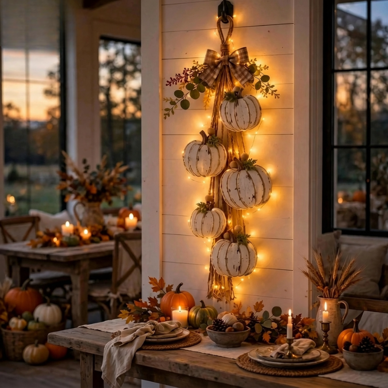 Pumpglow - Couronne de citrouilles lumineuse avec éclairage LED intégré