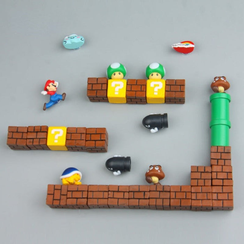 GameGripz – Ensemble de décorations réfrigérateur Super Mario avec pièces de personnages ludiques et fixation sécurisée