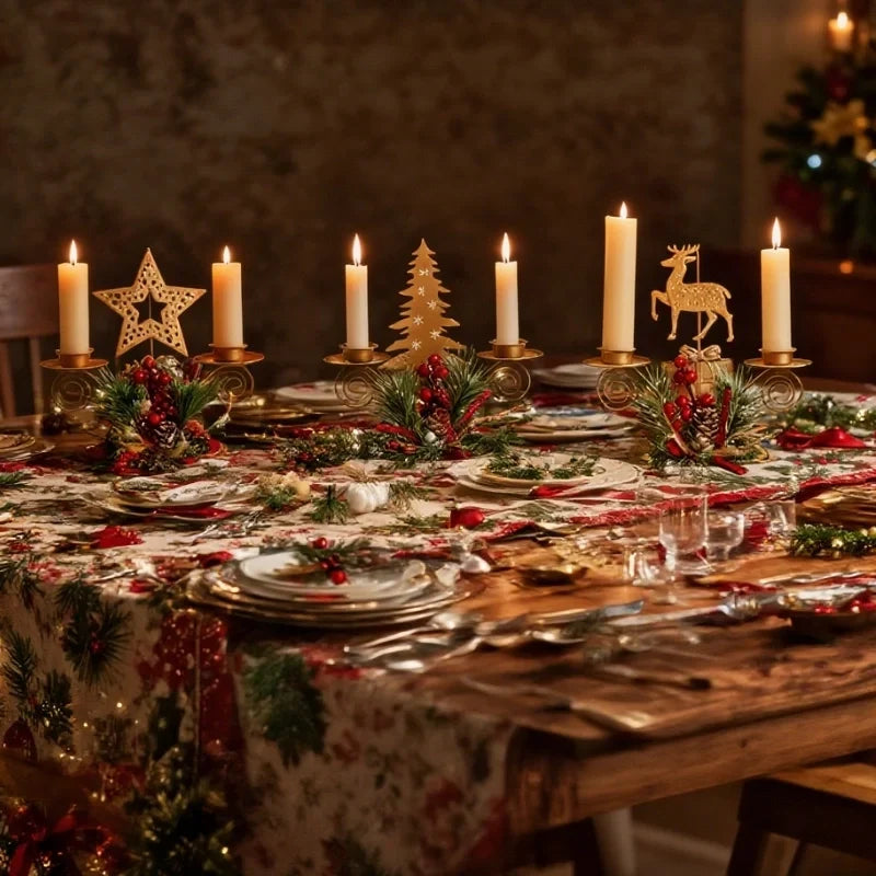 HolidayGlow - Vas gyertyatartó ünnepi motívumokkal