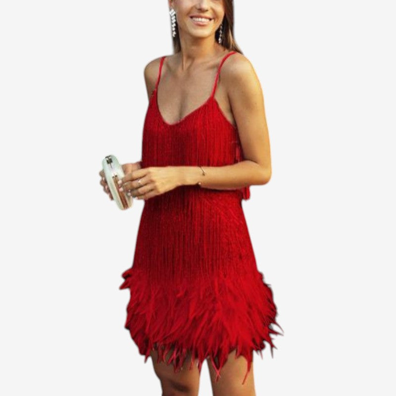 Robe mini sans manches à col en V pour femme avec détail de bretelles