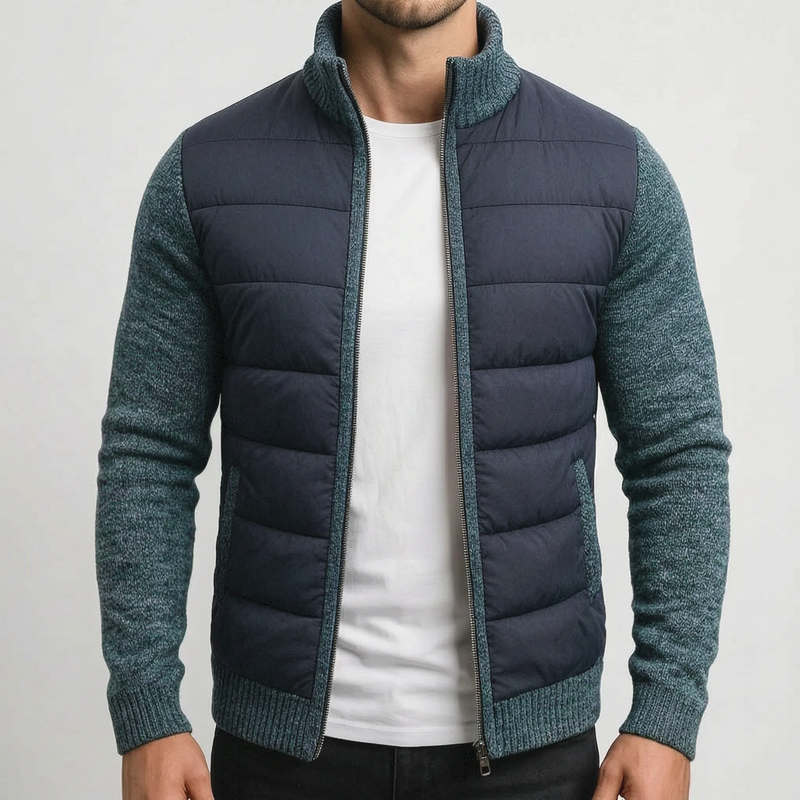 QuiltWeave – Gilet matelassé avec manches en maille et col montant