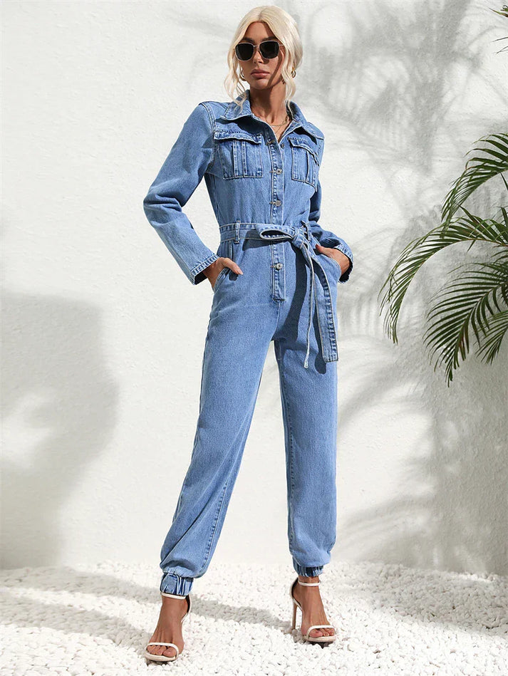 Denimora - Casual Denim Jumpsuit for Women with Belt