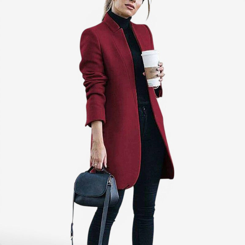 Cappotto donna con collo a revers e maniche lunghe