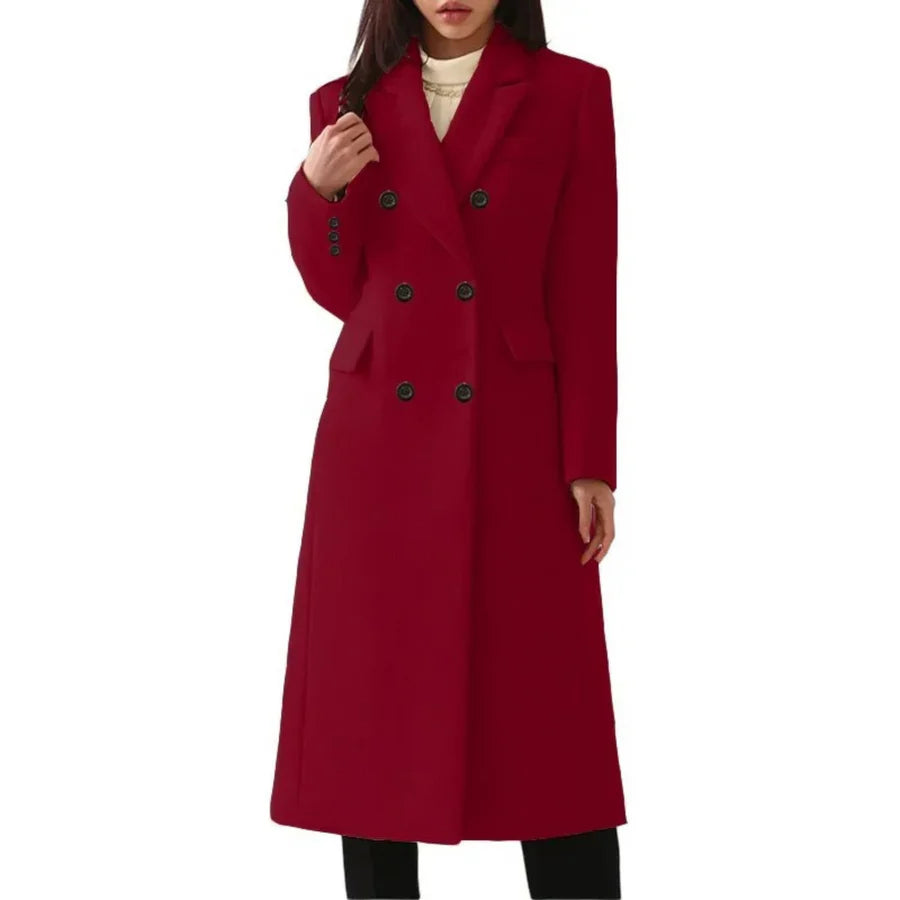 Charlotte - Cappotto lungo elegante con doppia fila di bottoni e collo a revers