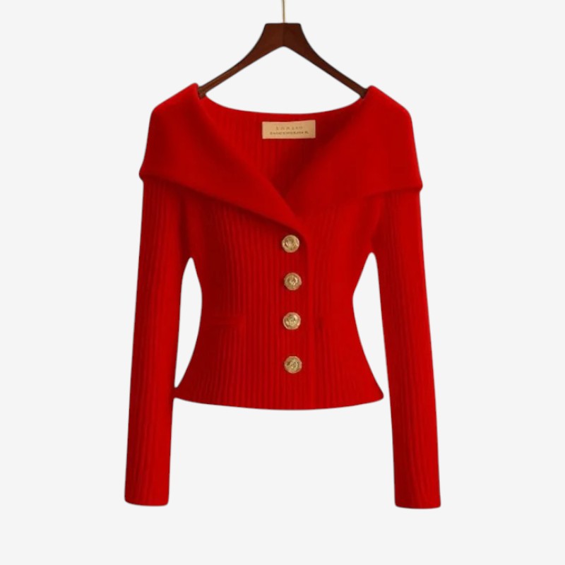 Women’s Off-Shoulder Button-Front Knit Sweater with Pockets
