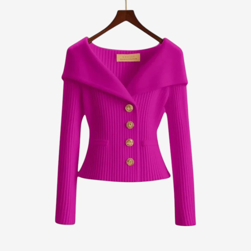 Women’s Off-Shoulder Button-Front Knit Sweater with Pockets