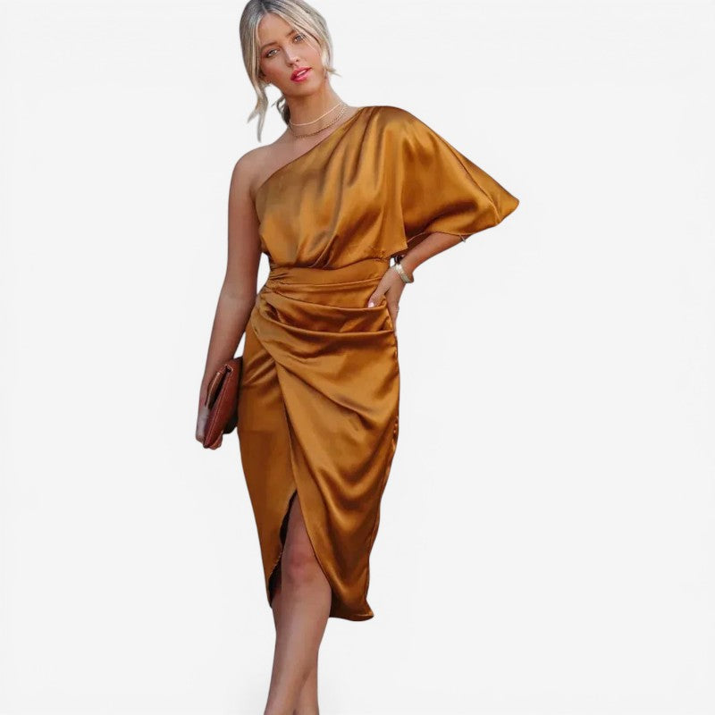 Robe mini portefeuille asymétrique à une épaule pour femmes avec fente
