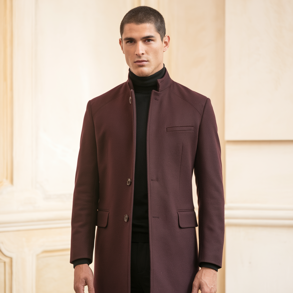 LapelCraft - Manteau long pour homme avec fermeture à boutons