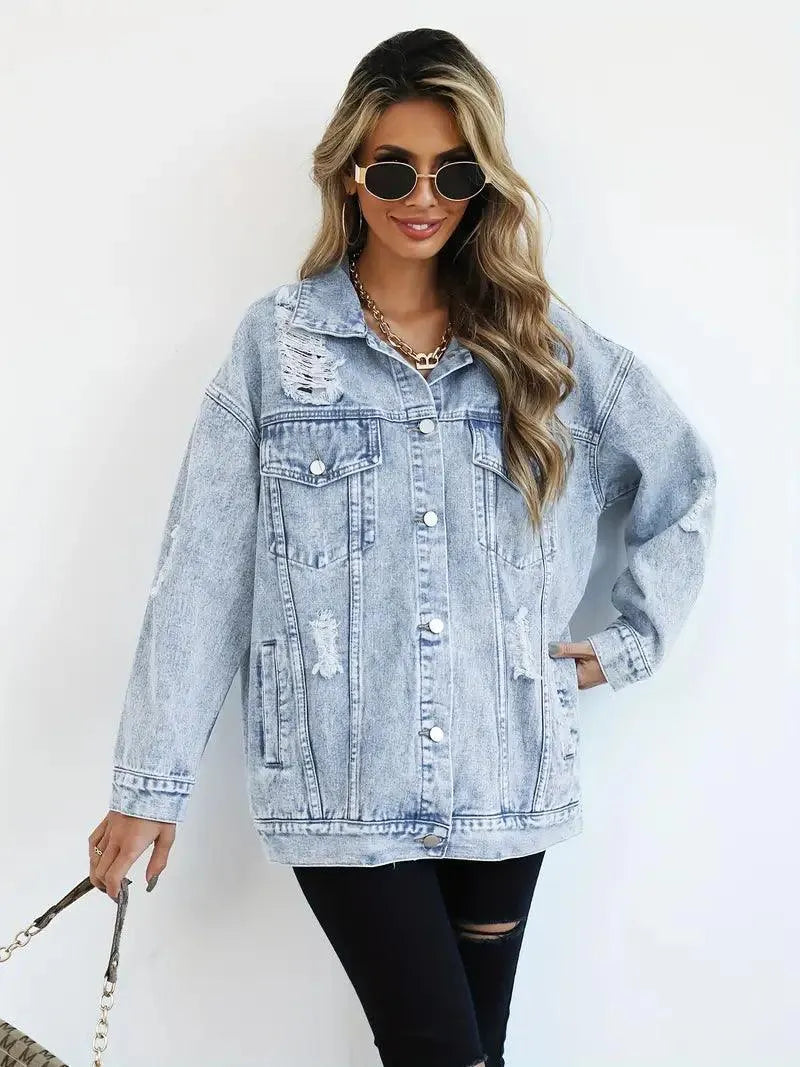 Lena - Jachetă din denim cu croială lejeră și mai multe buzunare