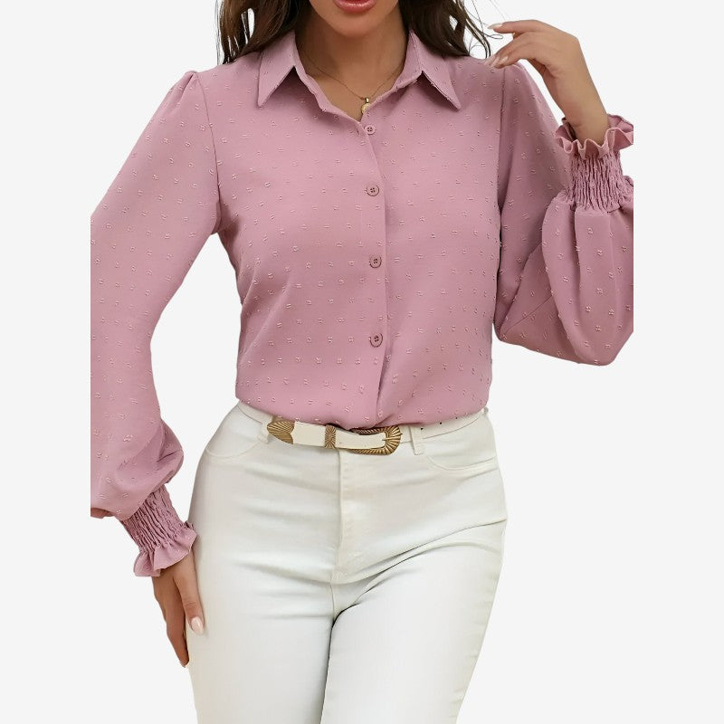 Bonnie – Blouse à manches lanterne, fermeture à boutons et col à revers