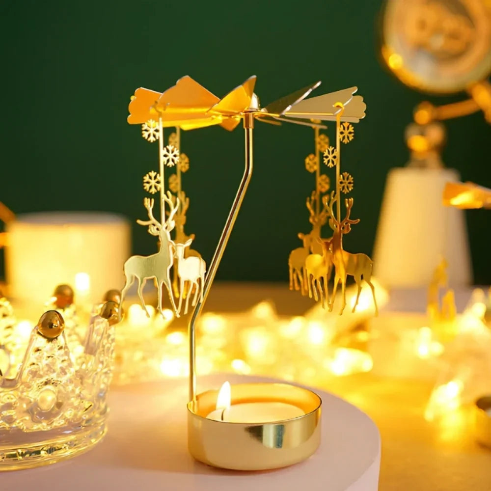 SpinGlow - Carrossel de velas em metal rotativo com ornamentos suspensos