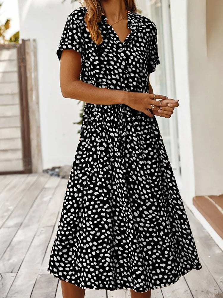 Clara - Flowing Midi Dress with Adjustable Waist