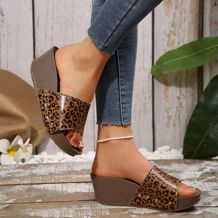 Lunarelle - Wide-Strap Wedge Mules with Studs