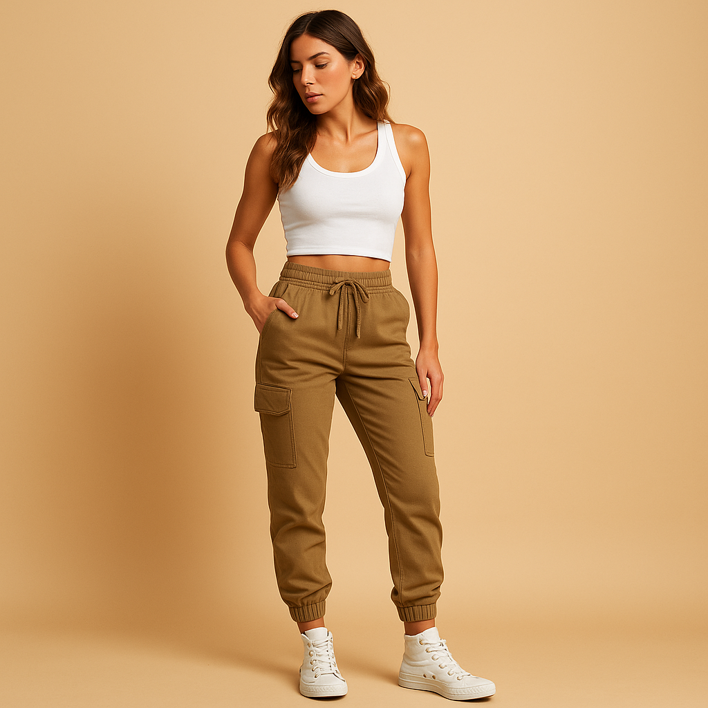 Lyra – Pantaloni cargo cambrați cu talie înaltă și buzunare practice