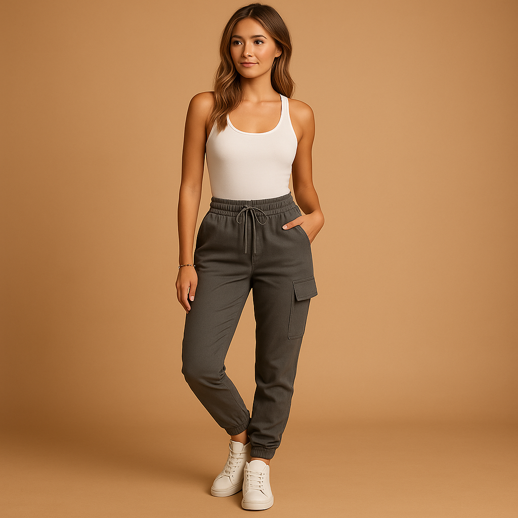 Lyra – Pantaloni cargo cambrați cu talie înaltă și buzunare practice
