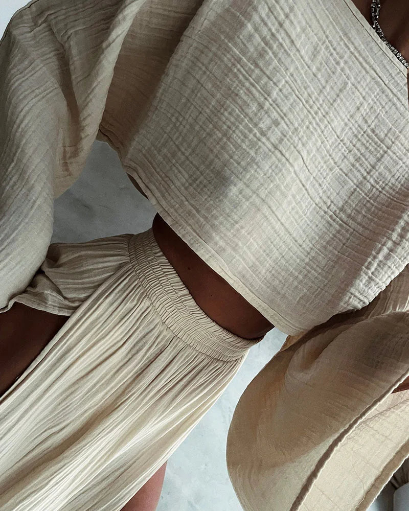 Elena - Elegante completo due pezzi con gonna con spacco e top fluido