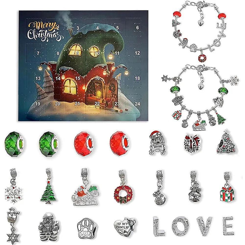 JingleCharms - Calendario dell’Avvento con bracciale con ciondoli e 24 ciondoli