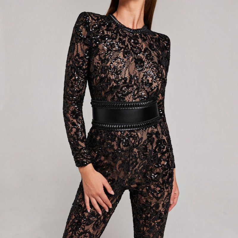 Suitly - Women's Jumpsuit with Straight Neckline and Long Sleeves