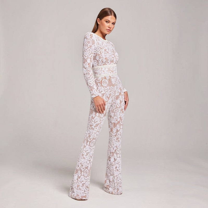 Suitly - Women's Jumpsuit with Straight Neckline and Long Sleeves