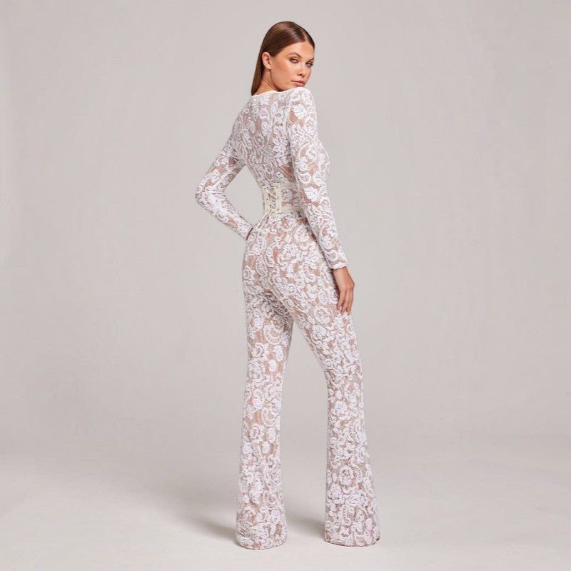 Suitly - Women's Jumpsuit with Straight Neckline and Long Sleeves
