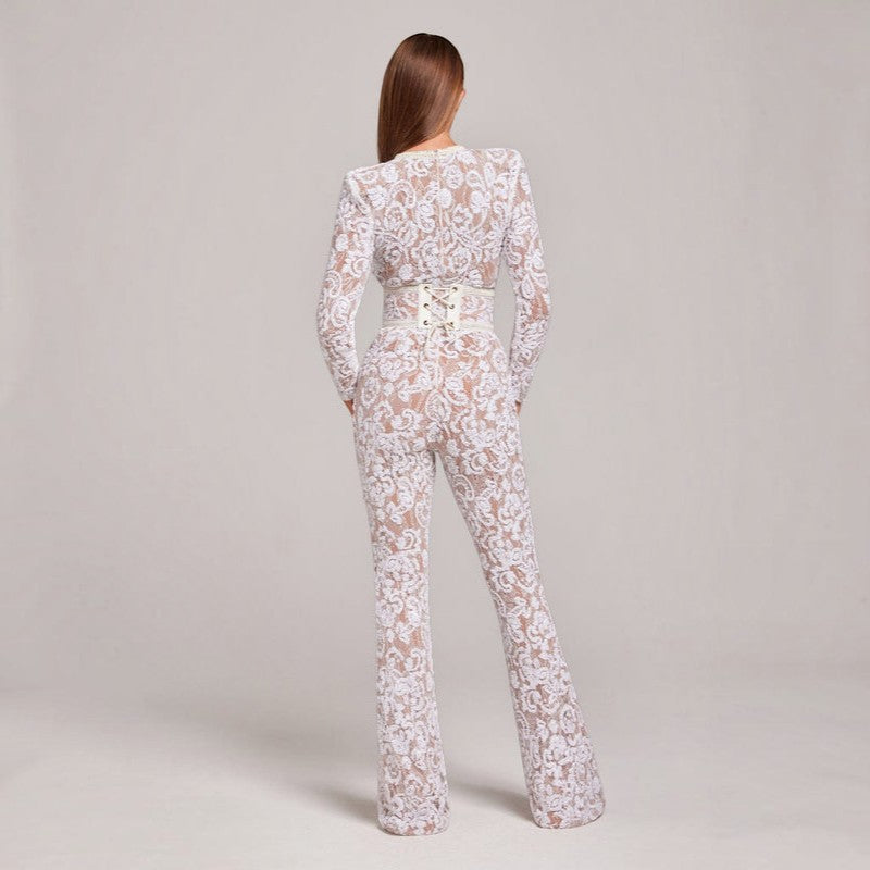 Suitly - Women's Jumpsuit with Straight Neckline and Long Sleeves