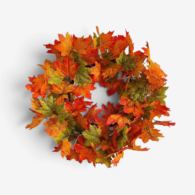 Handmade Autumn Wreath with Orange and Green Leaves