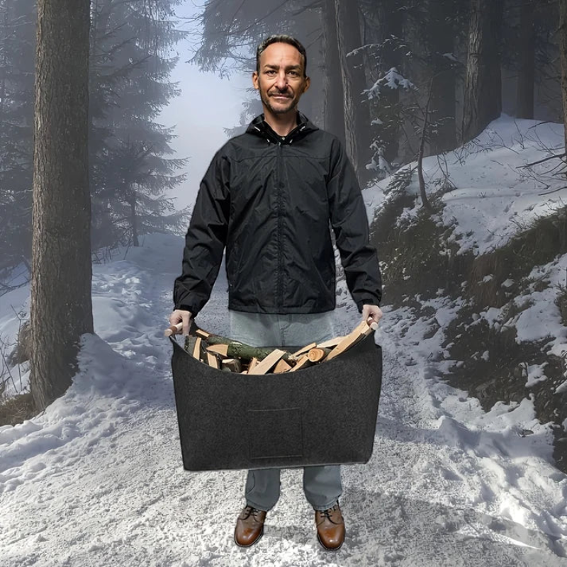 Foldflame - Cesto portalegna pieghevole con manici in legno