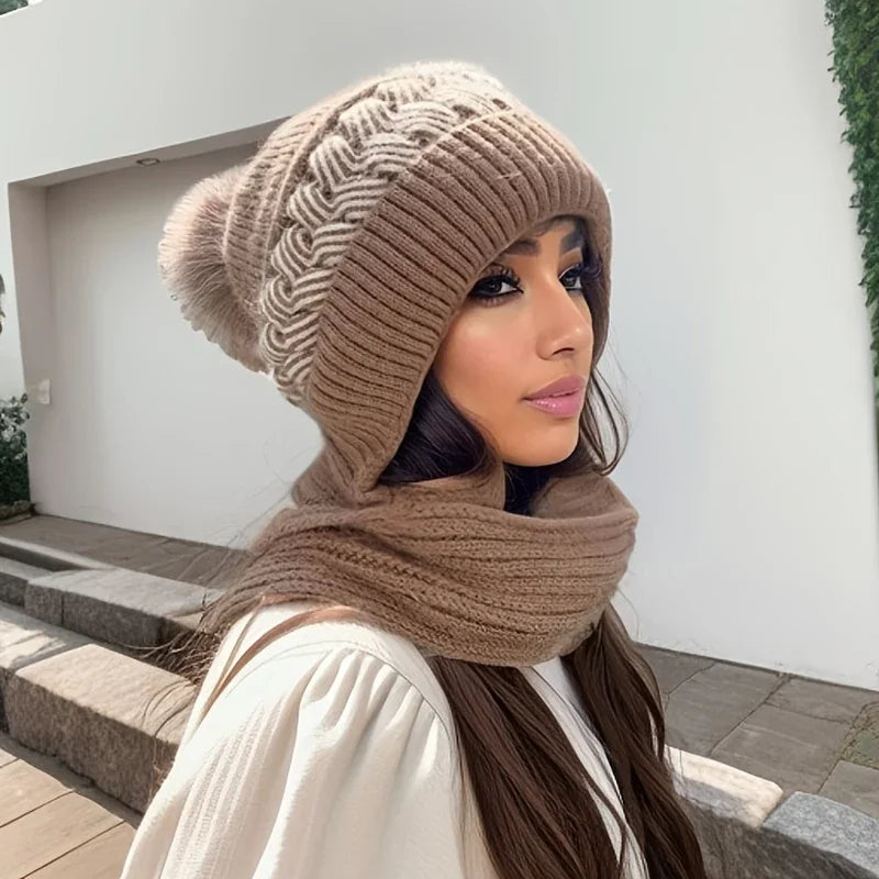 WinterLoom – Pletená čiapka s integrovaným šálom a mäkkou flísovou podšívkou