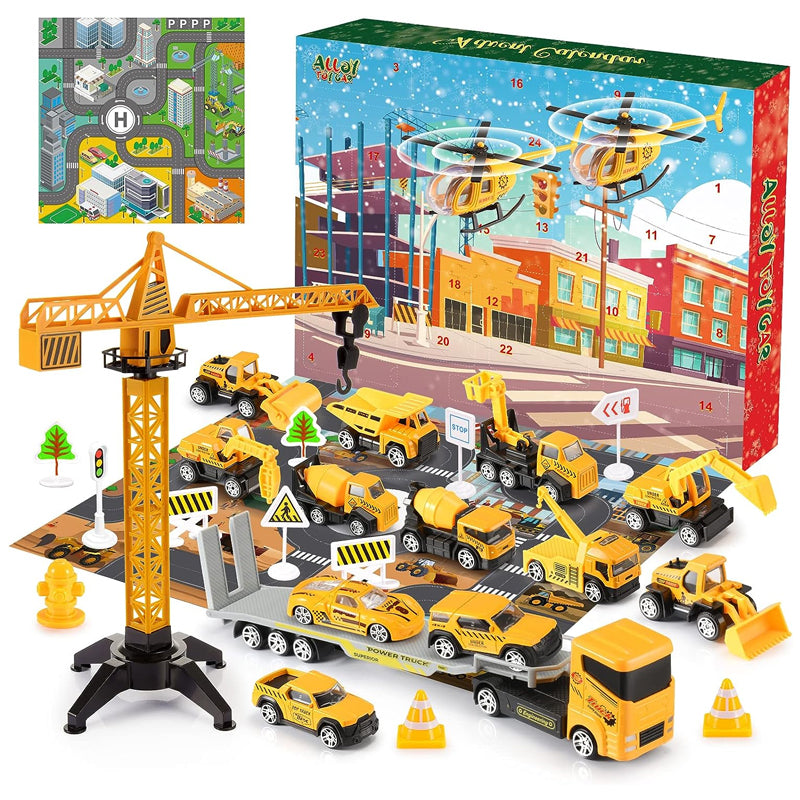 Yulebuild - Calendario de Adviento de construcción con vehículos de juguete y accesorios