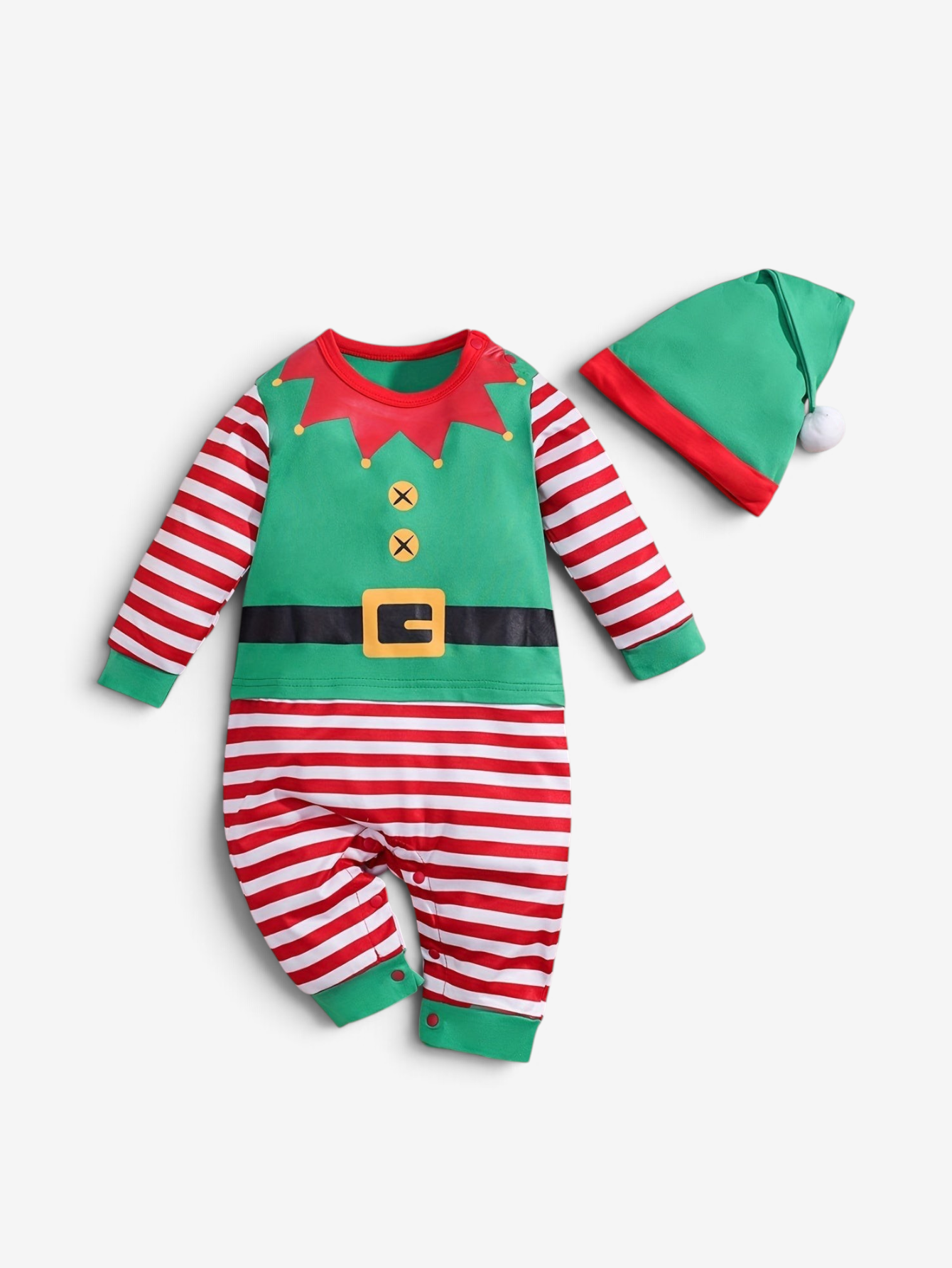 Baby Elf Halloween Romper with Hat and Striped Design