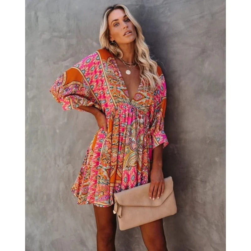 Alana – Midi Dress with Batwing Sleeves and Relaxed Flowing Shape