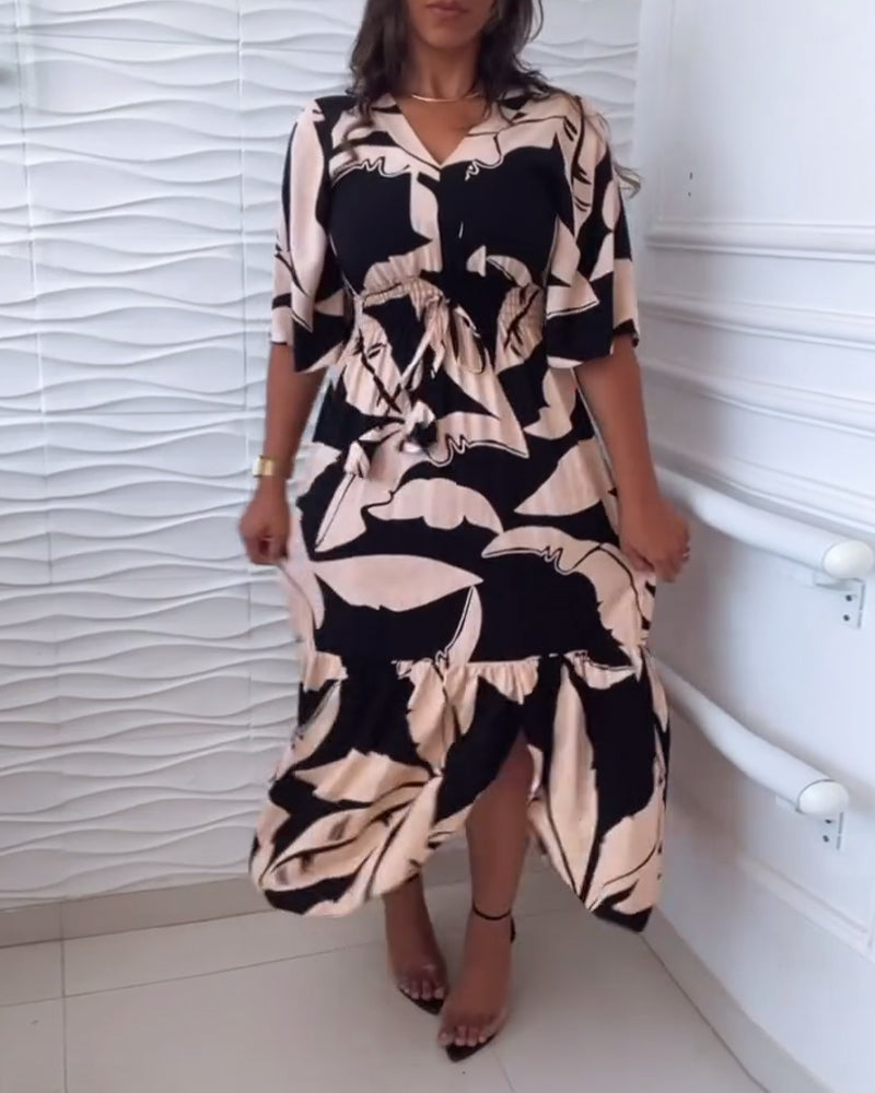 LuxeFlow™️  - Robe Femme Col V Imprimée
