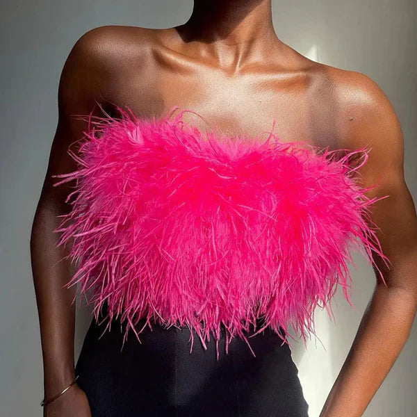 Olivia - Trendy off-shoulder feather bandeau top
