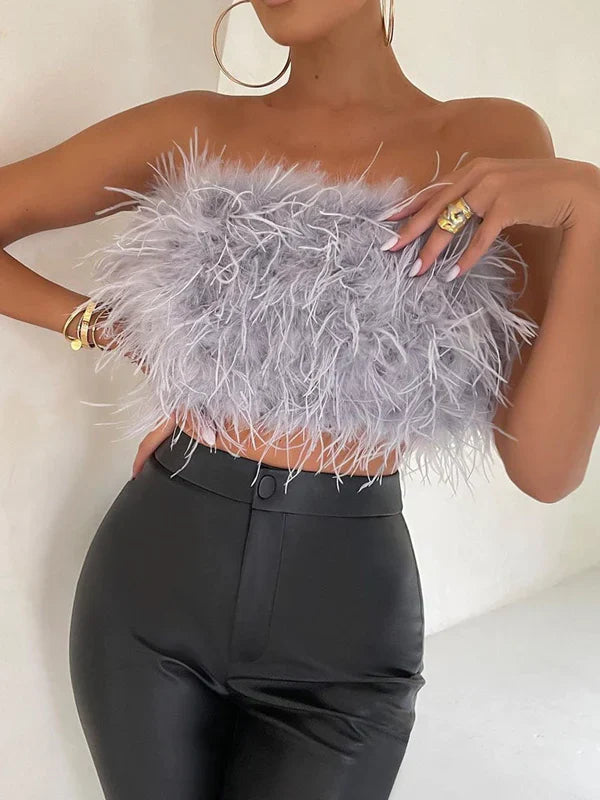 Olivia - Trendy off-shoulder feather bandeau top